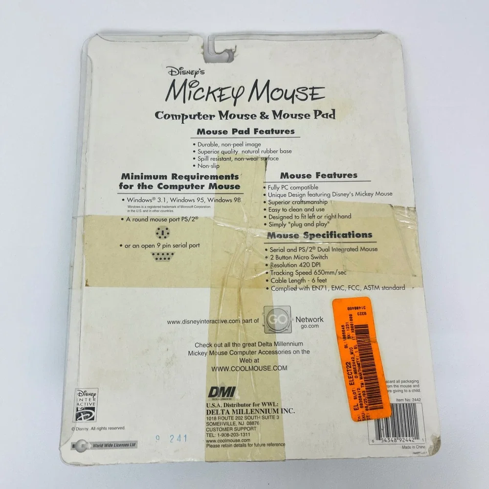 Disney Mickey Mouse Computer Mouse Mouse Pad Blue PS 2 Serial Vintage Repackaged